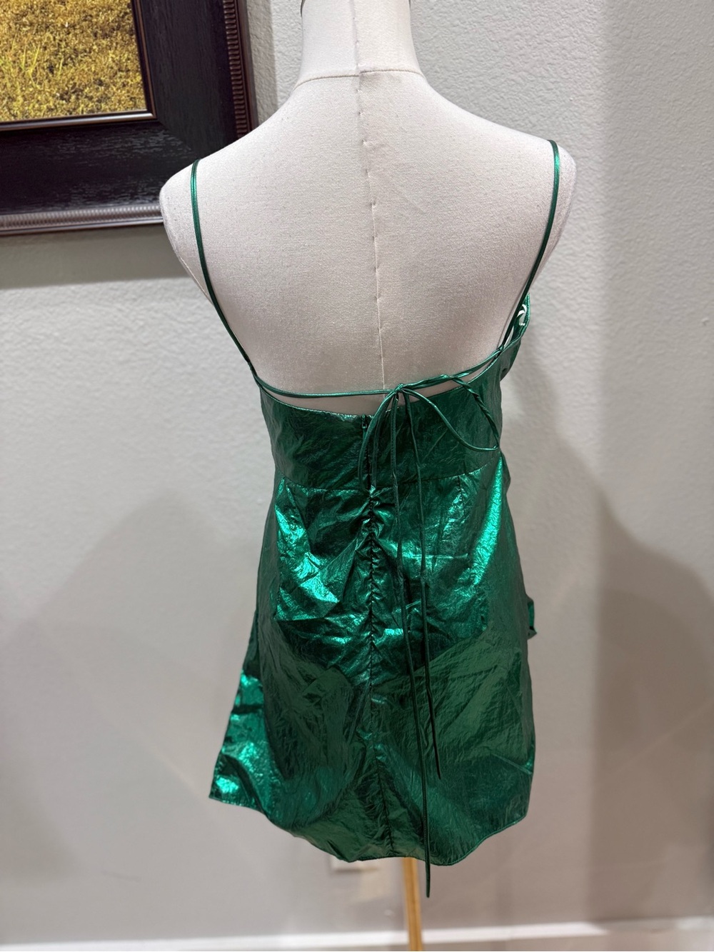 Amanda Uprichard: Laconia green metallic Ruched Mini Dress Size S - Picture 5 of 7